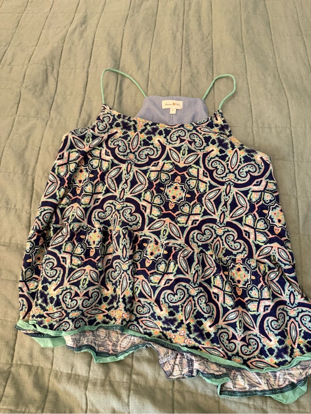 Meadow Rue Navy, Mint & Pink Printed Spaghetti Strap Tank